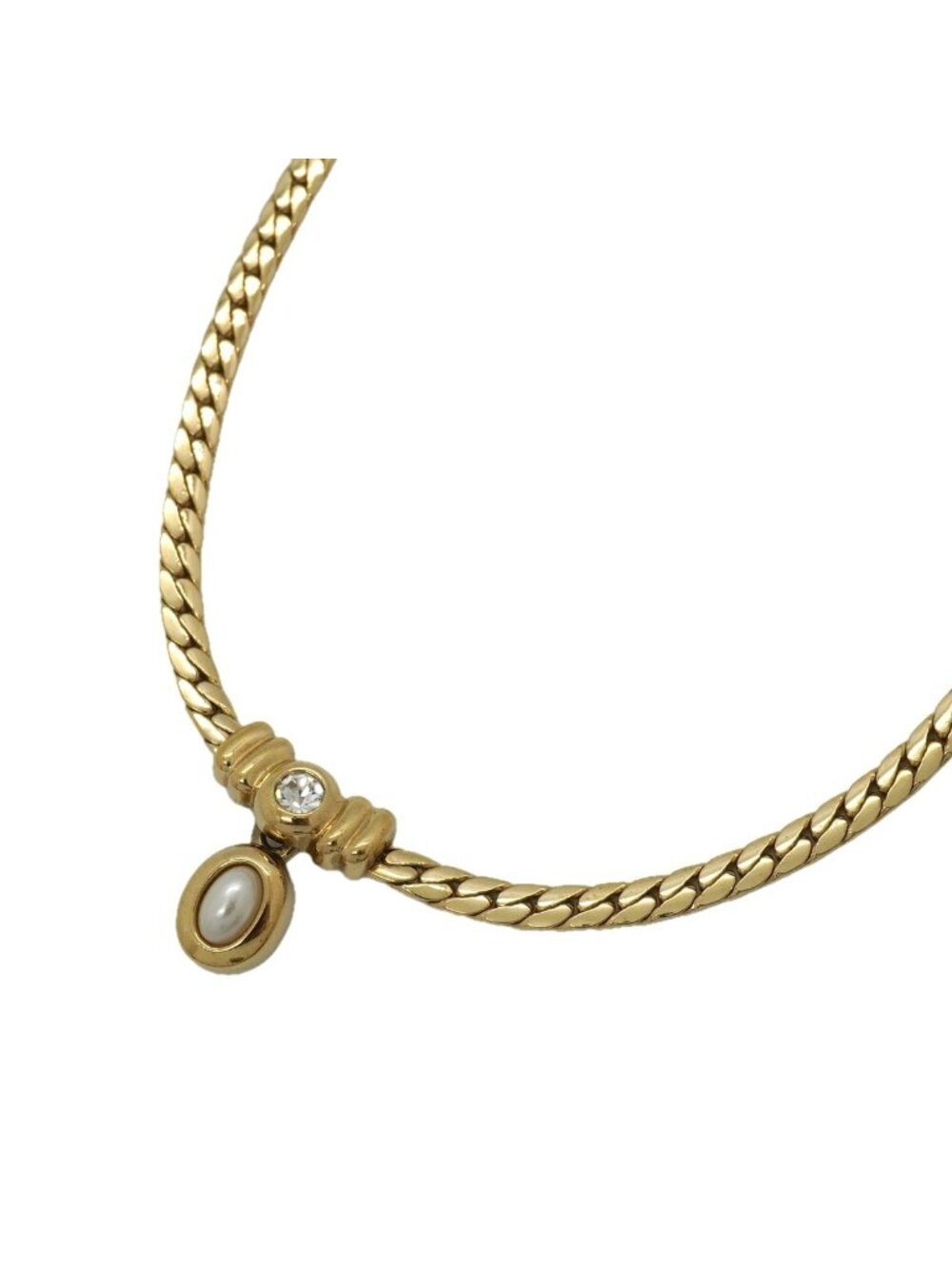 Dior Necklace Gold Plated Faux Pearl Rhinestone